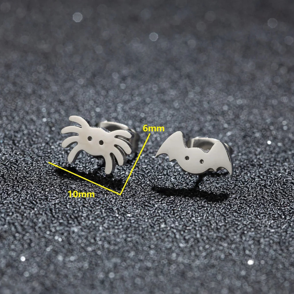 Horror Halloween Bat Spider Trendy Earrings Women 2024 Black Color Stainless Steel Ear Piercing Skull Punk Jewelry Party Gifts