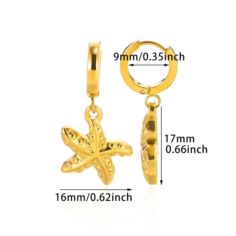 Vintage Summer Starfish Stainless Steel Stud Earrings For Women Simple Star Shell Earrings Stud Ocean Party Jewelry Gift 2025