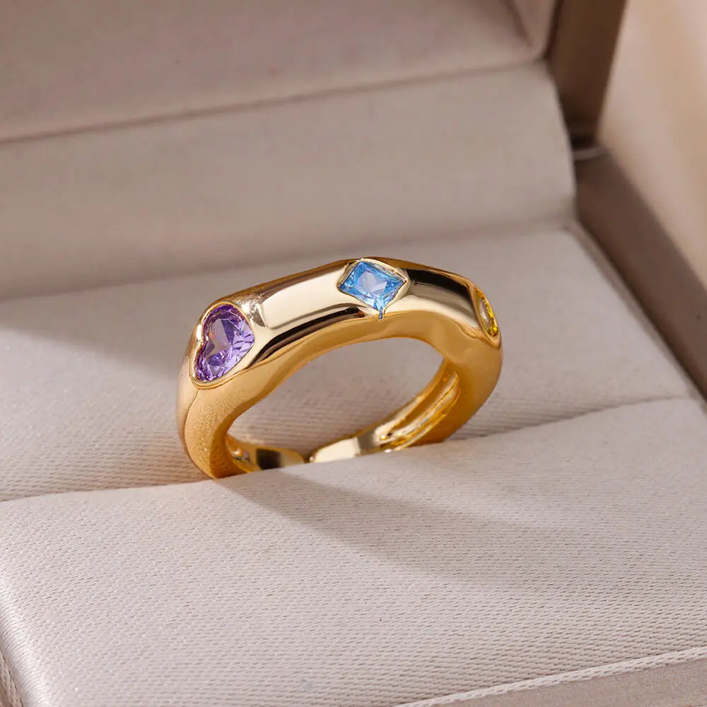 Zircon Square Finger Rings for Women Gold Color Irregular Stainless Steel Ring Engaement Wedding Aesthetic Jewelry Girls Gift