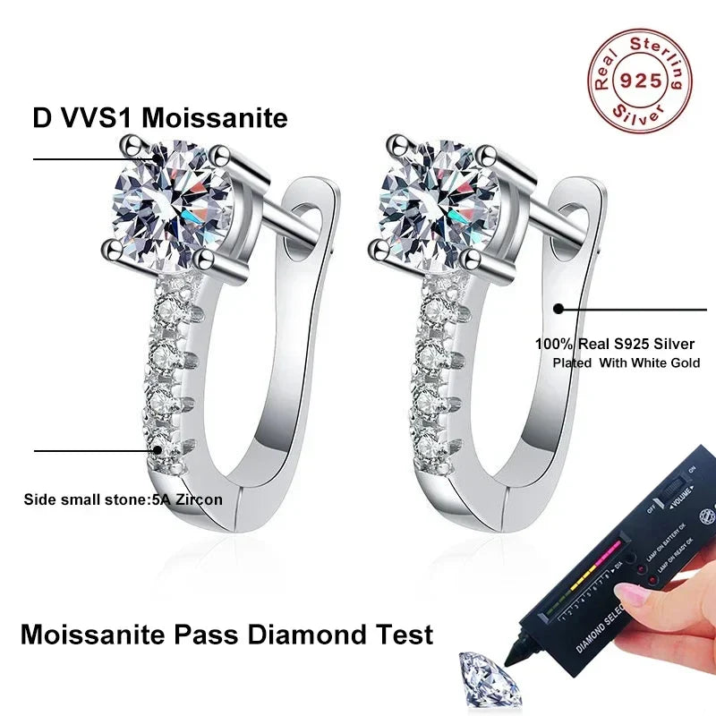 NeeTim 0.5 Carat Moissanite Earrings For Women 925 Sterling Silver Ear Stud Hoops Sparkling Diamond Earring Wedding Fine Jewelry