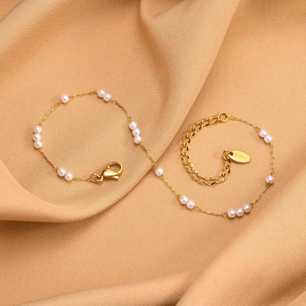 Stainless Steel Pearl Anklets Bracelet for Women, 18k Gold Plated  Foot Chain Adjustable Stackable Bracelets on Leg Jewelry