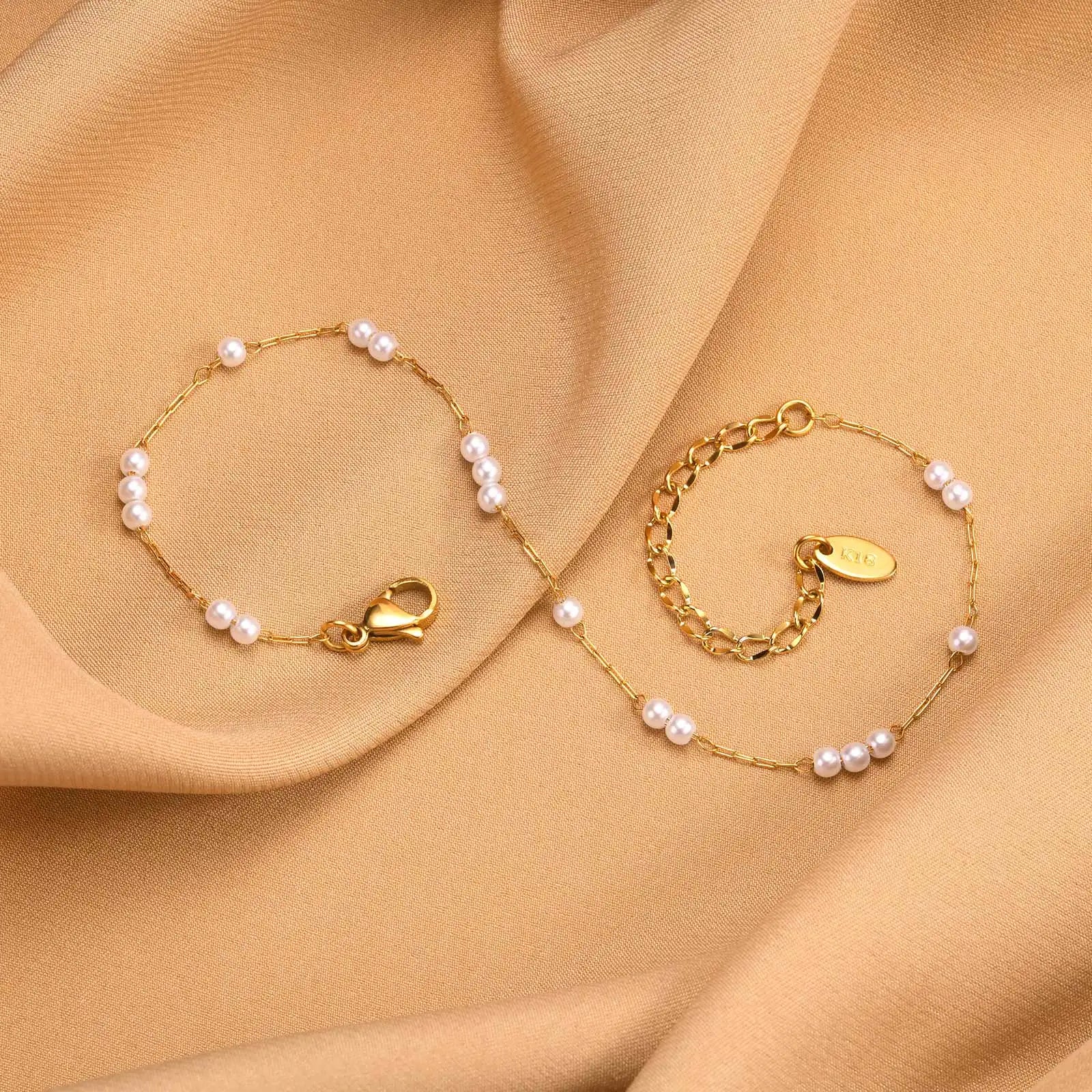 Stainless Steel Pearl Anklets Bracelet for Women, 18k Gold Plated  Foot Chain Adjustable Stackable Bracelets on Leg Jewelry