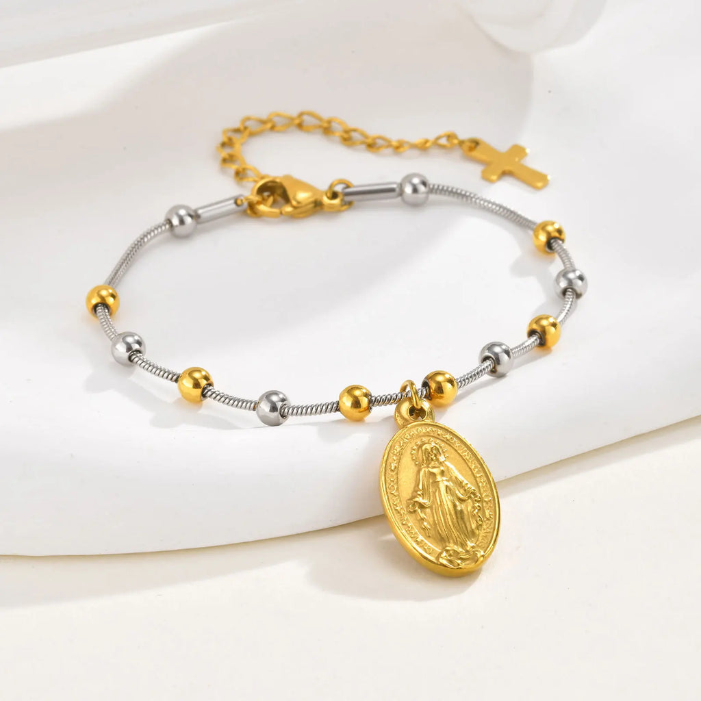 Two Tone Chain Bracelet for Women, Chunky Mixed Metal Link, Stainless Steel Waterproof Jewelry, Stylish Adjustable Wristband