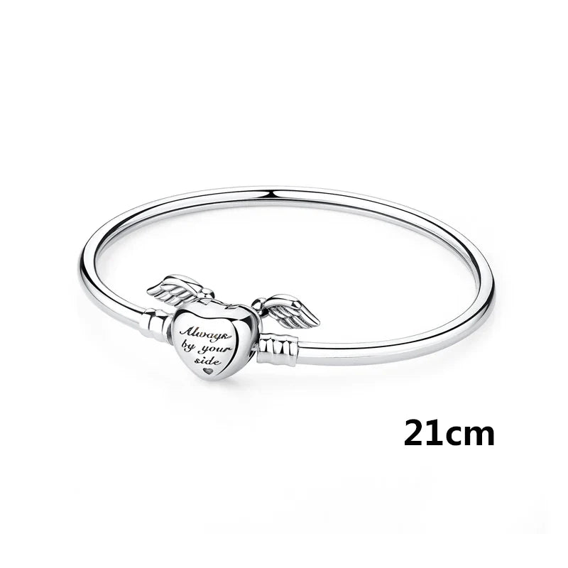Original 925 Sterling Silver Bracelets Bangles Love Family Friends Heart Charms Beads Bangle For Women DIY Luxury Jewelry Gift