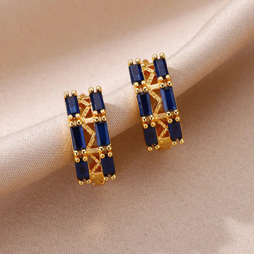 Luxury Blue Zircon Earrings For Women Stainless Steel Earrings 2024 Trending New Design Goth Jewelry aretes mujer