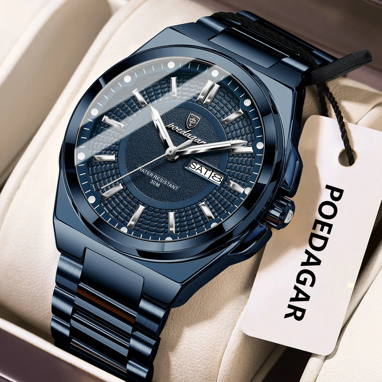POEDAGAR Top Original Men's Watches Stainless Steel Waterproof Luminous Man Watch Date Week Classic Trendy Quartz Men Wristwatch