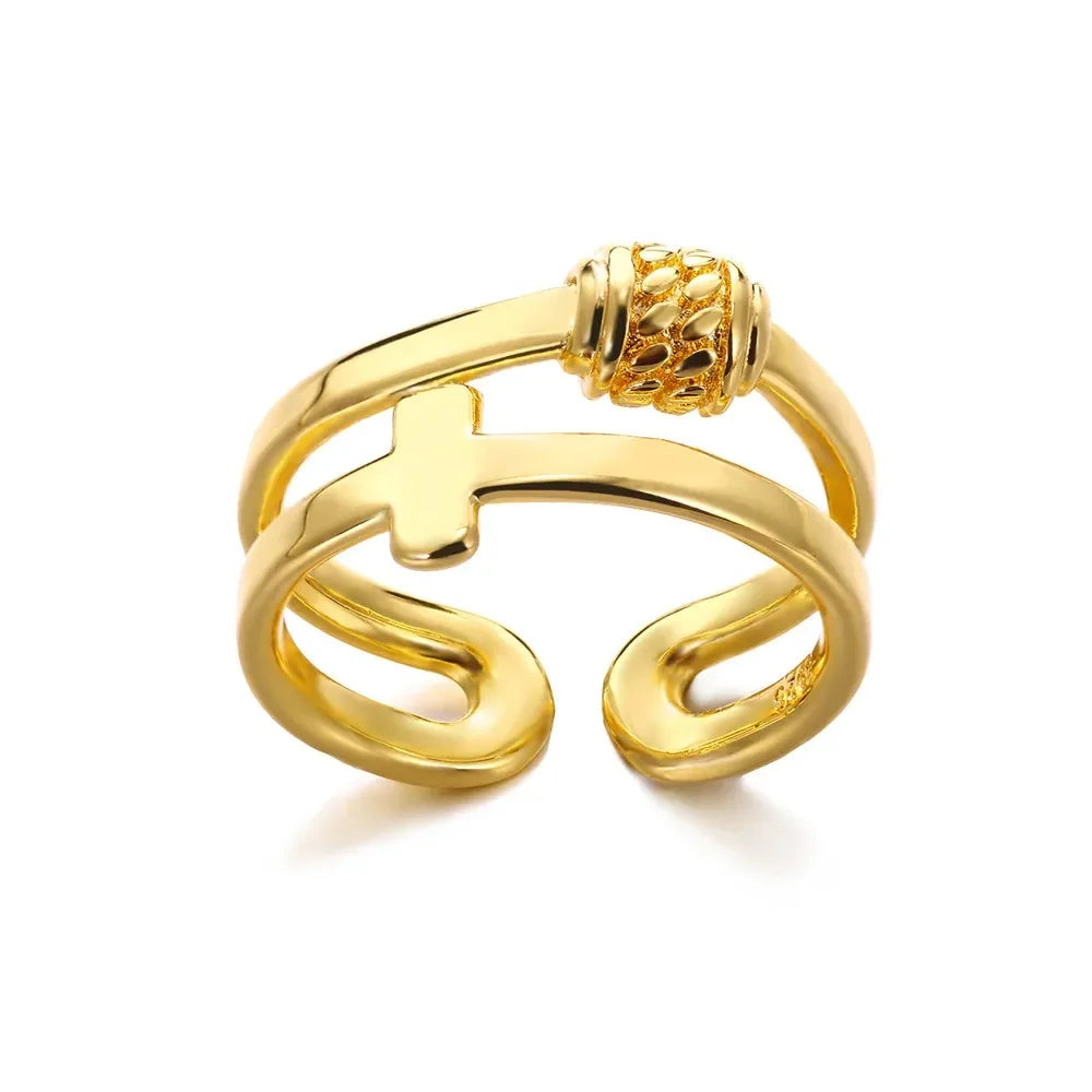 Vintage Jesus Cross Rings For Women Men Gold Color Stainless Steel Jesus Cross Adjustable Ring Religious Party Jewelry Gift