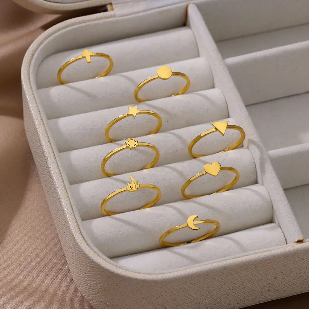 Stainless Steel Small Heart Rings For Women Vintage Gold Color Cross Openning Geometric Ring Fashion Wedding Jewerly Gift 2024