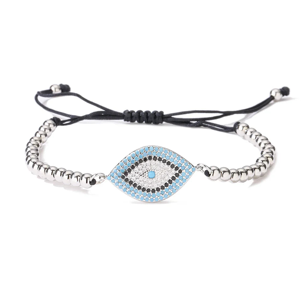 NEWBUY 2023 Fashion Hand Made Black Rope Beads Chain Bracelet Adjustable AAA CZ Zircon Evil Eye Charm Bracelets For Women Girl