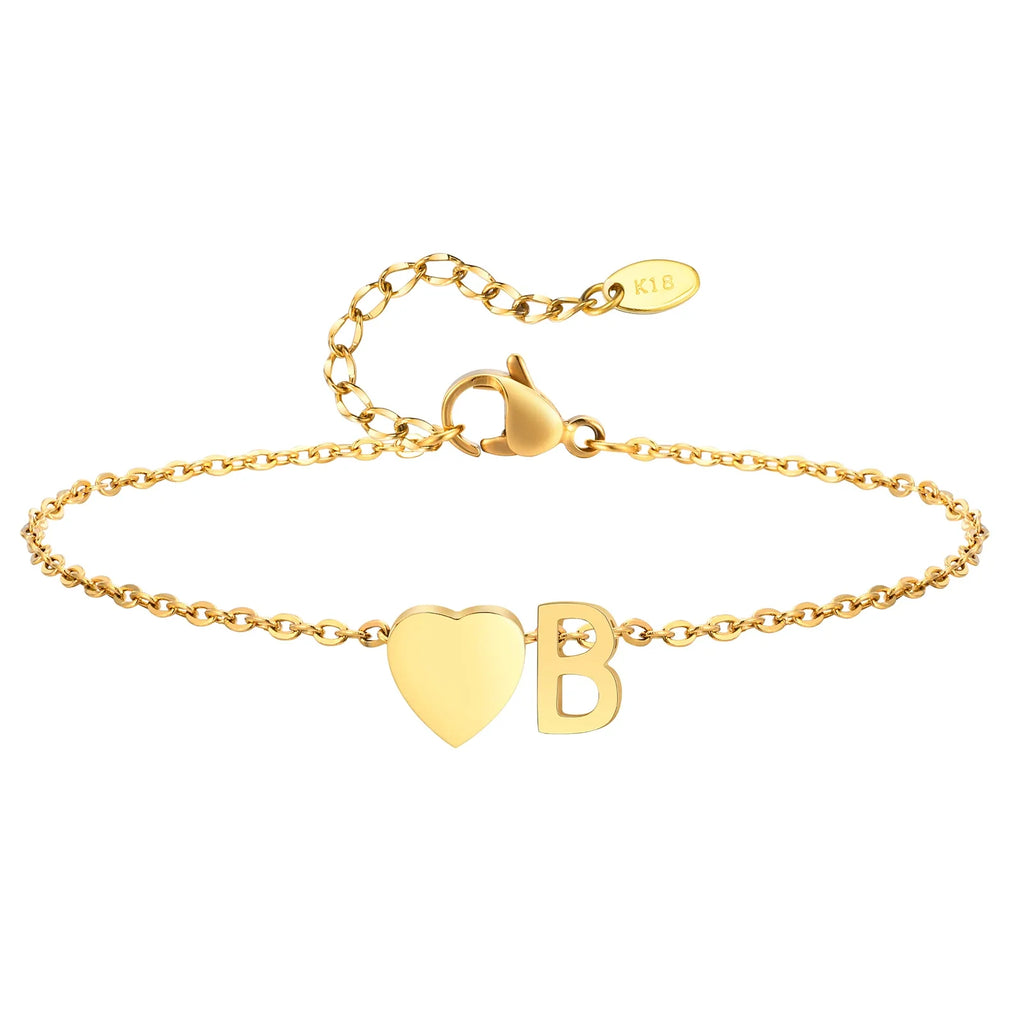 Women Heart Initial Anklet Bracelets Adjustable Beach Jewelry Hypoallergenic Stainless Steel Personalized Name Foot Chain Anklet