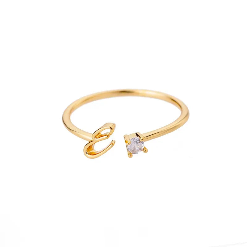 Zircon Initial Letter Ring for Women Stainless Steel Gold Color Alphabet Open Ring Trendy Wedding Birthday Aesthetic Jewelry