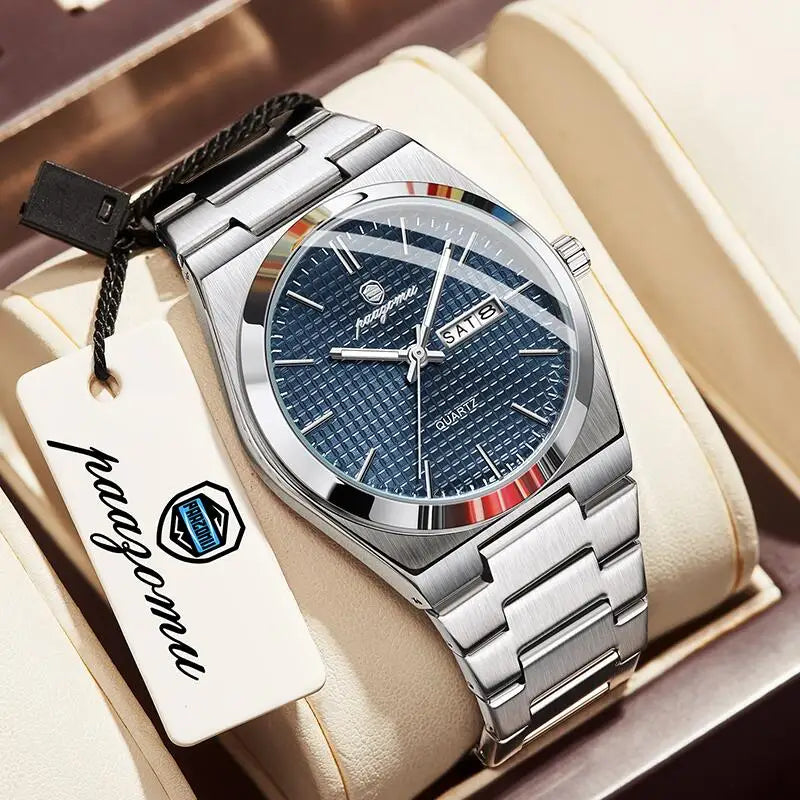 PAAZOMU Original Luxury Men Clock Fashion Luminous Waterproof Chronograph Date Watch For Man Leather Quartz Men's Watches Reloj