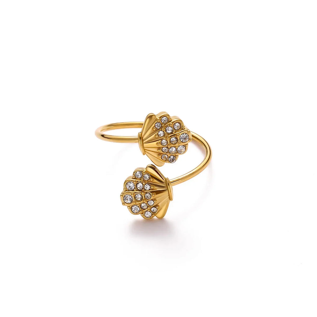 Stainless Steel Tiny Zircon Rings For Women Exquisite Gold Color Sun Double-Layer Ring Punk Hip-Hop Accessory Bague Jewelry Gift