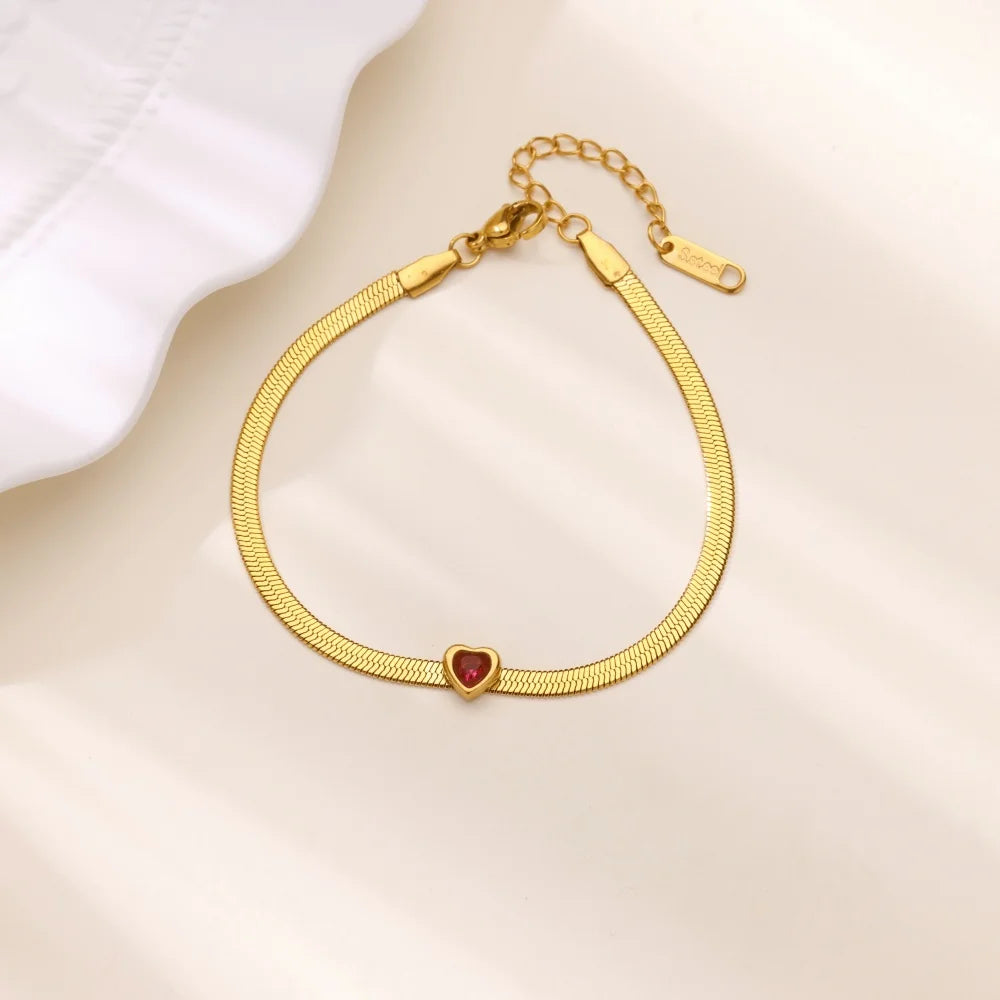 Zircon Birthstone Heart Bracelets For Women Gold Color Stainless Steel Heart Bracelet Wedding Birthday Luxury Jewelry Gift