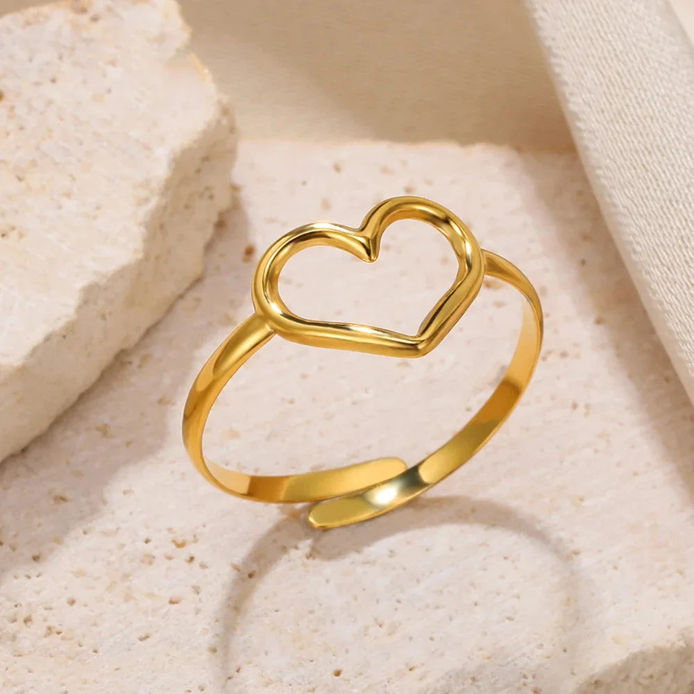 Stainless Steel Flower Rings for Women Gold Color Shell Starfish Multi Layer Hollow Out Ring Fashion Charm Jewelry Wedding Gifts