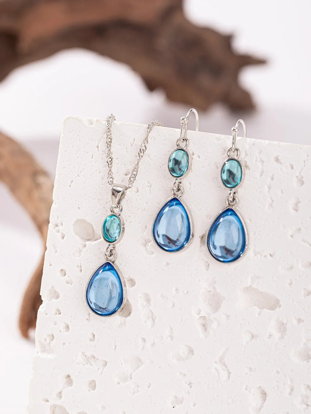 Fashionable Water Droplet Shaped Artificial Synthetic Blue Stone Hanging Earrings For women's Birthday Custom Jewelr