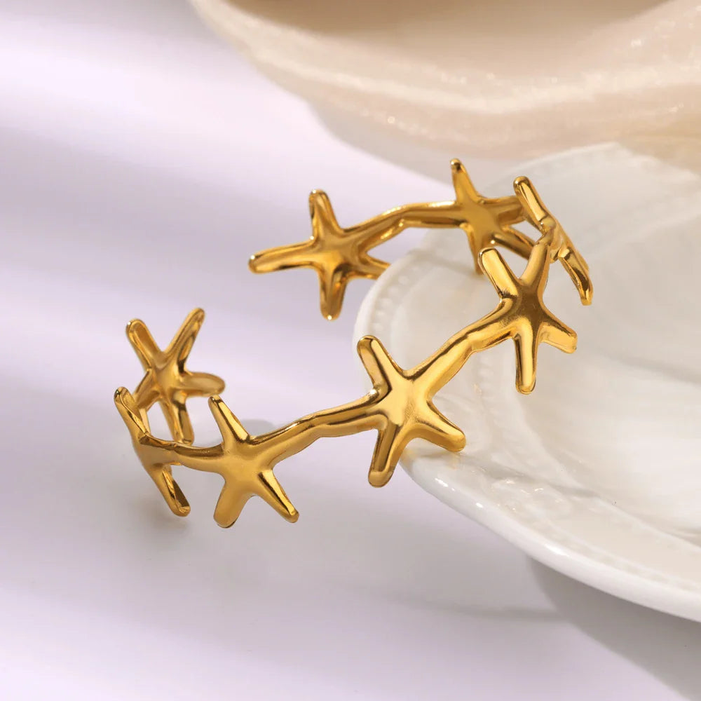 Minimalist Starfish Bangles For Women Lucky Stainless Steel Cuff Bracelets 2024 Trend Female Charm Jewelry Wrist Accessories BFF