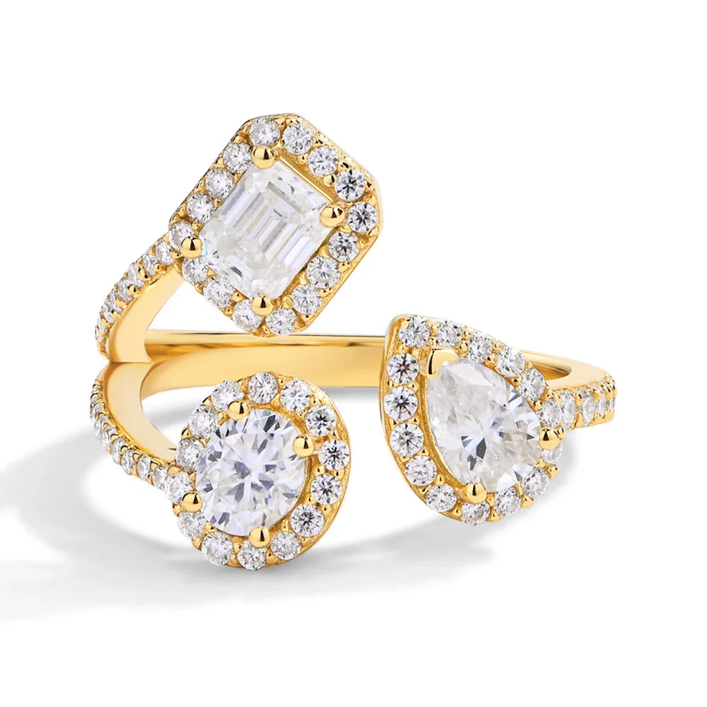 MINTYBOX Three Stone Lab Diamond Ring S925 Sterling Silver Moissanite Rings For Women 18K Gold Plated Engagement Party Gift