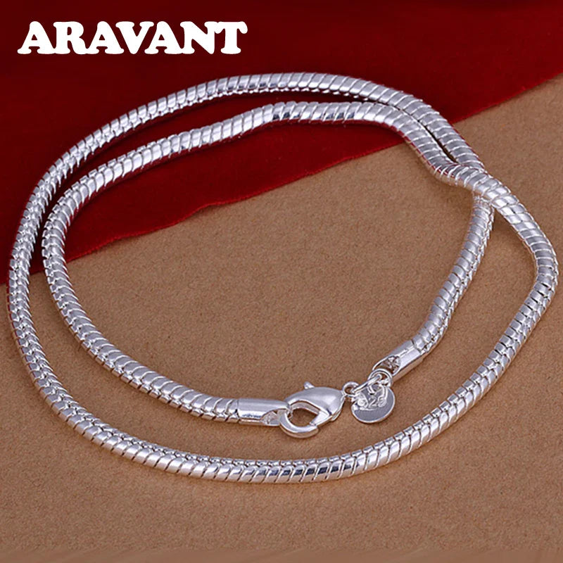 Aravant 925 Silver 1MM/2MM/3MM Snake Chain Necklace For Men Women Pendant Fashion Jewelry