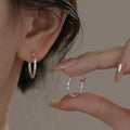 S925 Silver Geometric Twist Circle Earrings Women Elegant Unique Design Korean Versatile Sparkling Flower Modification Ear Studs