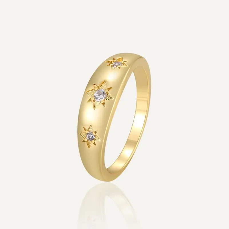925 Sterling Silve Star Chunky Ring For Women Vintage Trendy Zirconia Finger Stacking Rings Punk Accessories Jewelry Gift