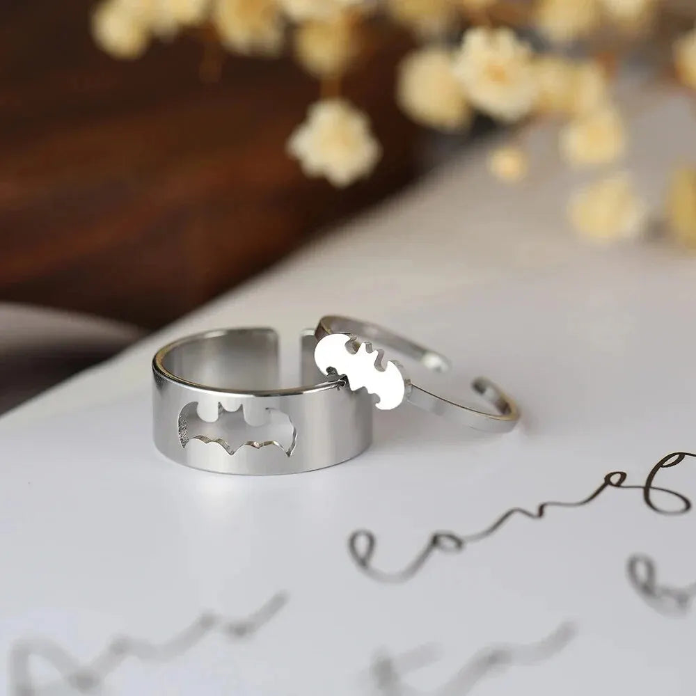 2 PCS Gothic Couple Ring Set Gold Color Stainless Steel Hip Hop Punk Fashion Open Ring For Men Women Silver Color Metal Rings