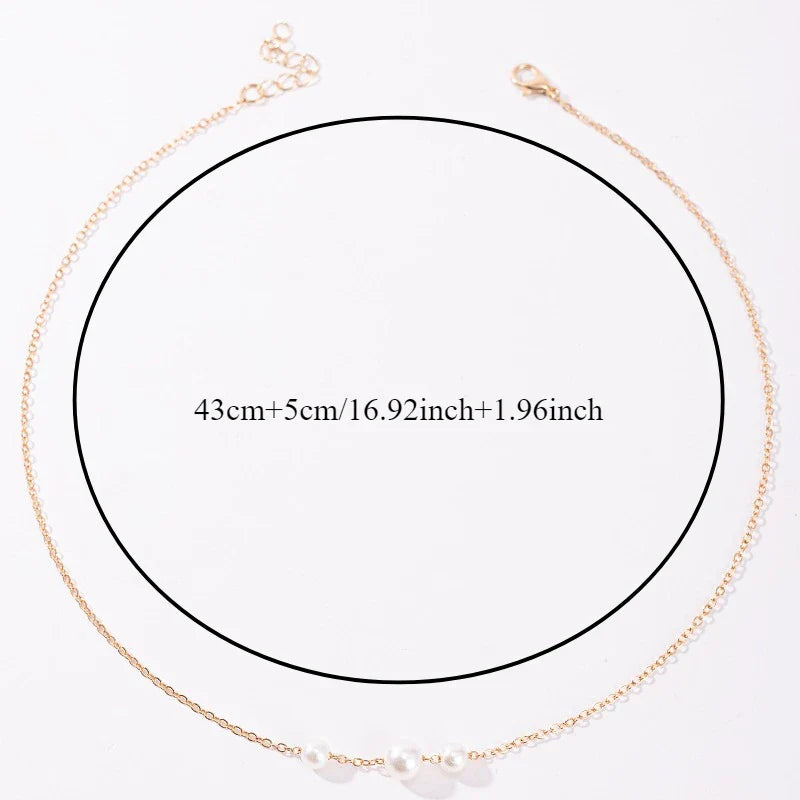 1Pcs Women's Gold Imitation Pearl Necklace Simple Luxurious Exquisite Gold Collarbone Chain Niche Style Daily Accessories