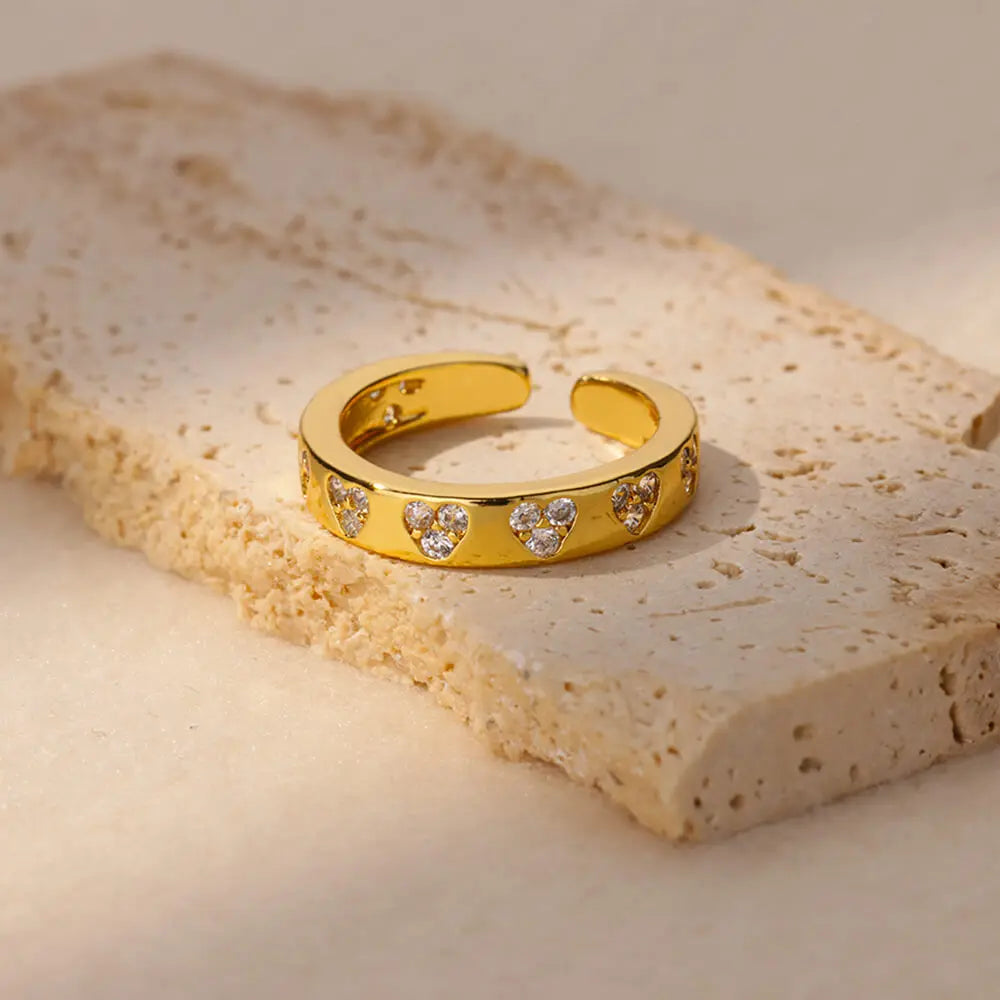 Zircon Geometric Heart Rings For Women Stainless Steel Gold Color Wedding Ring Luxury Aesthetic Jewlery Couple Gift 2025