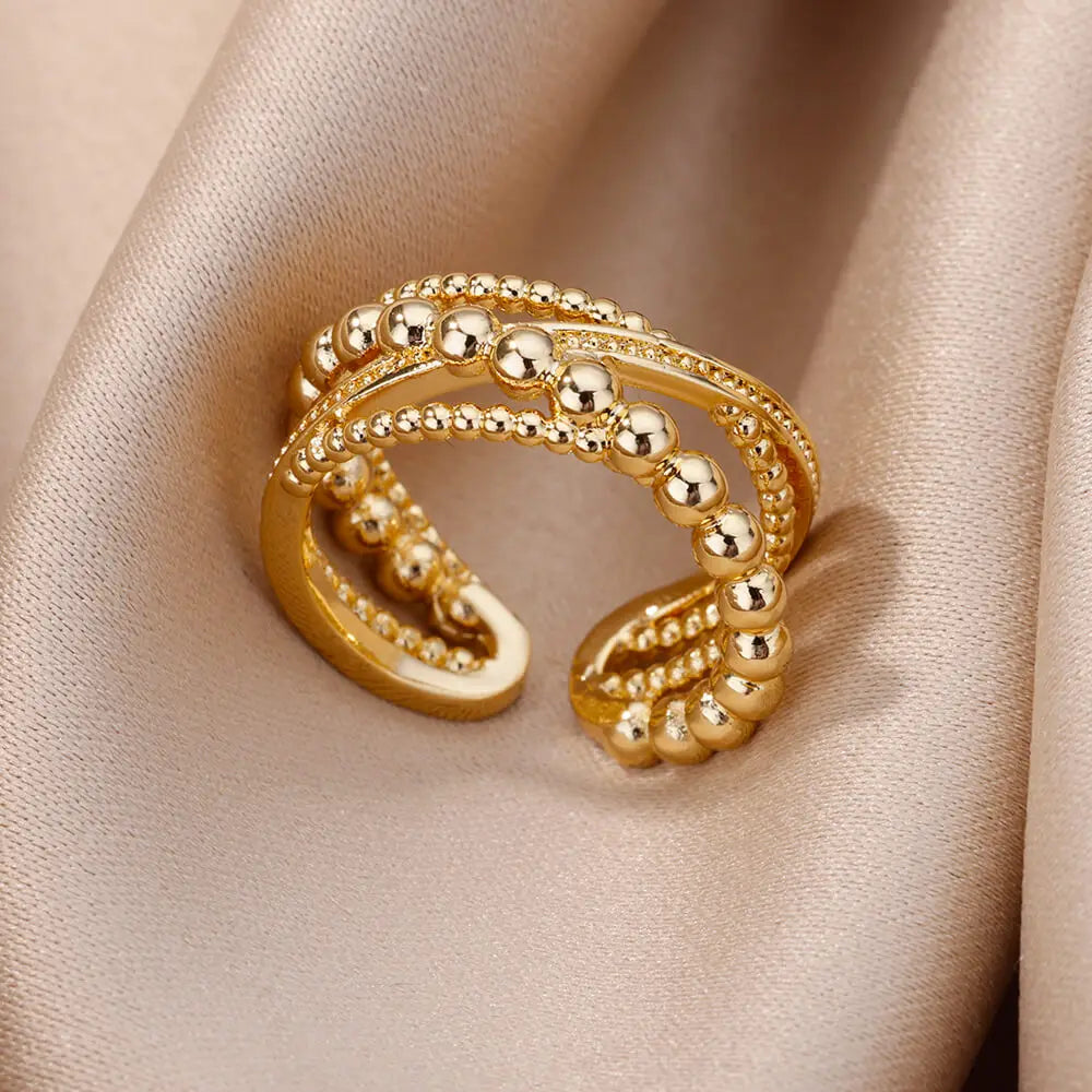 Gold Color Cubic Zircon Rings For Women Open Stainless Steel Green Luxury Crystal Finger Ring Boho Jewelry Wedding Party Gift