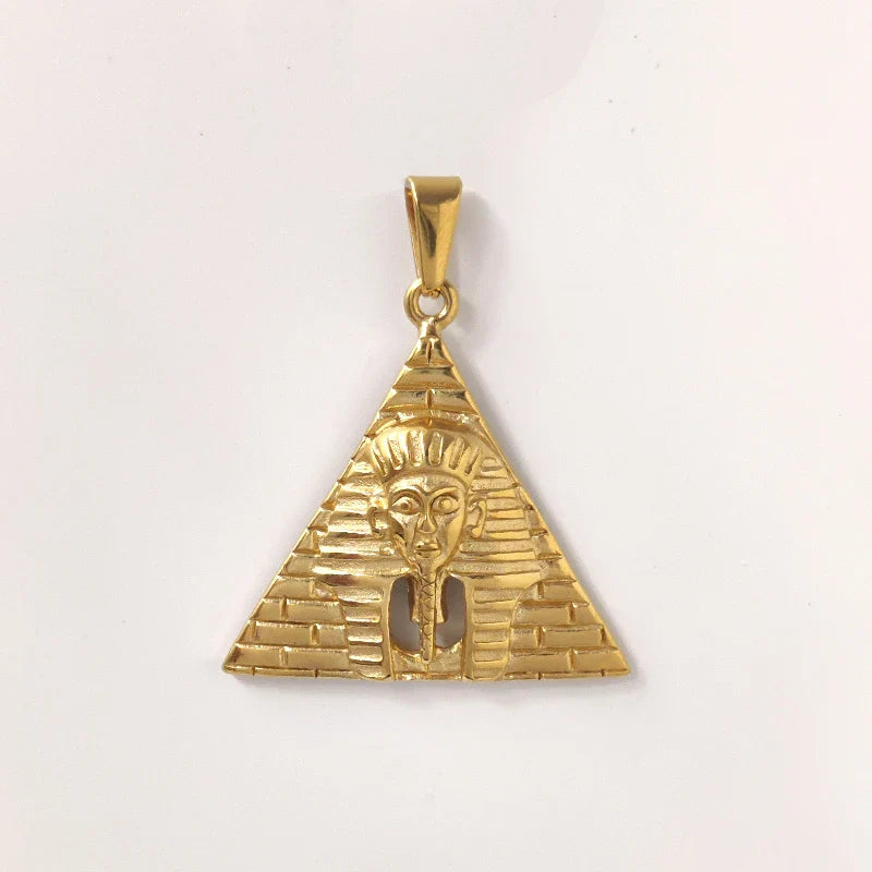 Trendy Jewelry PVD Gold Plated Egyptian Pyramid Charm Stainless Steel Egypt Pharaoh Pendant for Women Men Necklace