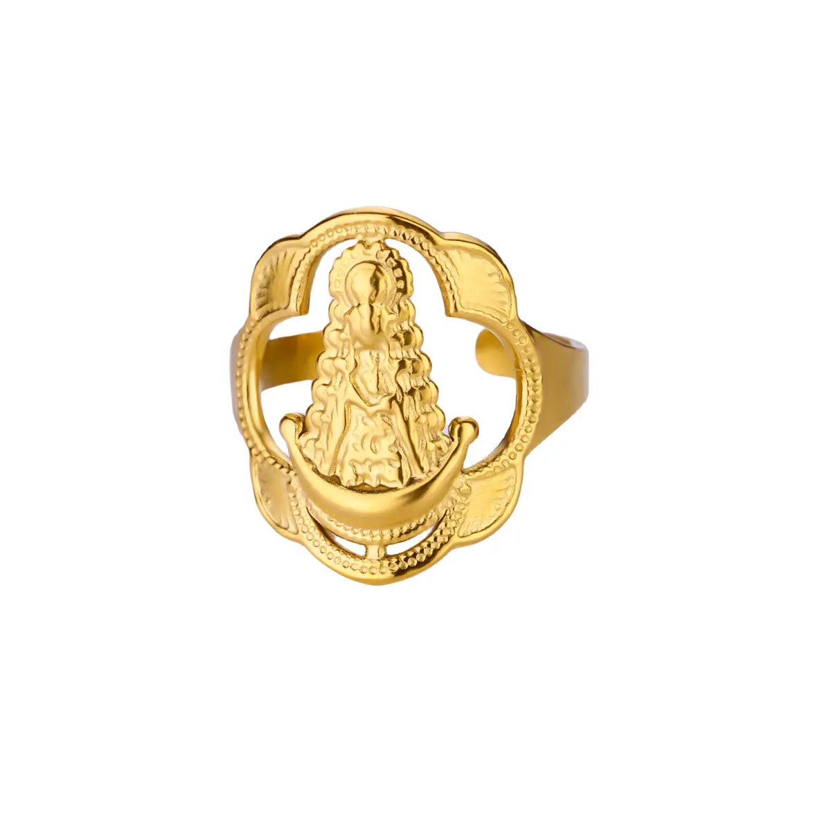 Vintage Virgin Mary Open Ring For Women Stainless Steel Gold Color Religious Ring Jesus Christian Jewelry Party Gift ﻿