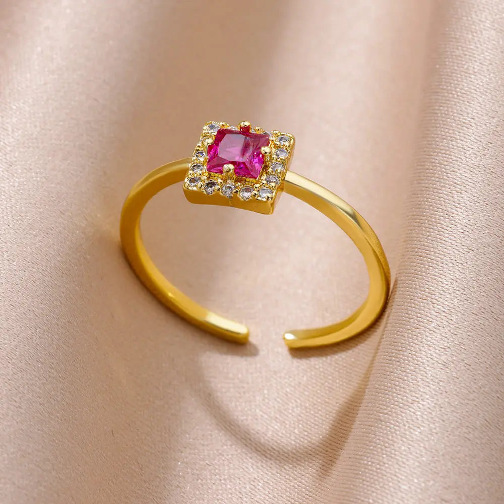 Tiny Green Zircon Round Rings For Women Geometric Stainless Steel Ring Luxury Wedding Christmas Jewelry Gift Free Shipping