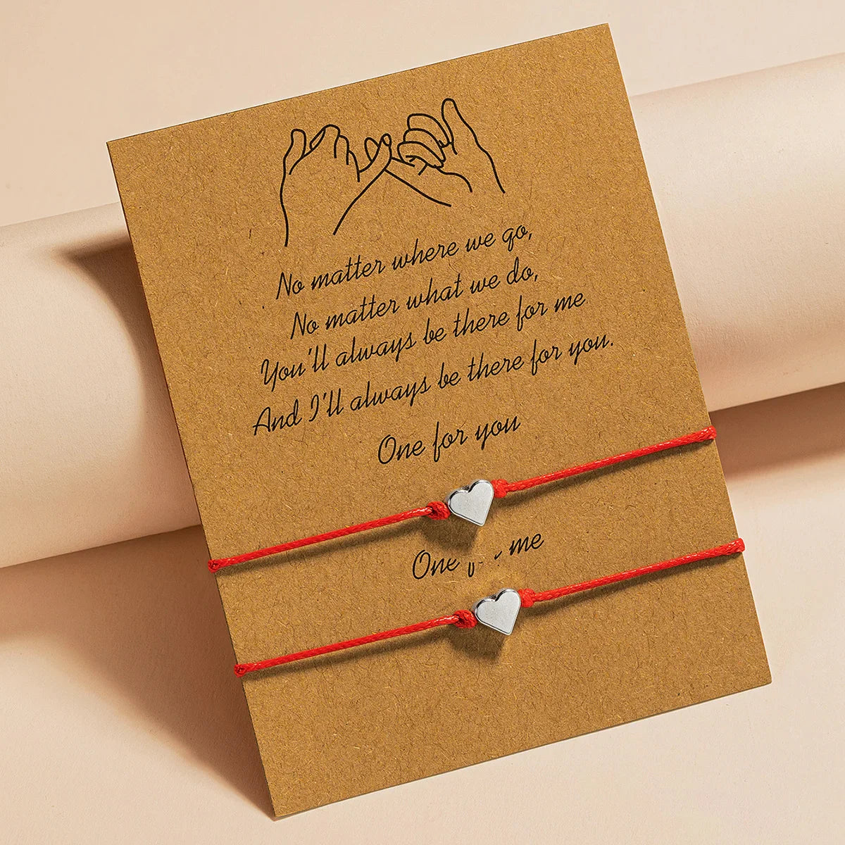 2 PCS Card Sets of Minimalist Casual Style Copper Heart Adjustable Rope Chain Couple Bracelet Jewelry Valentine's Day Gift