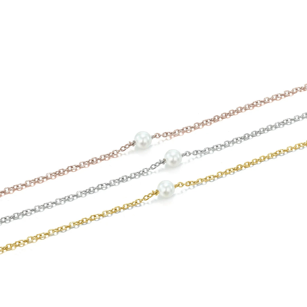 4MM Simulated-pearl Pendant Necklace for Women Dainty Stainless Steel Gold Color Necklace Women