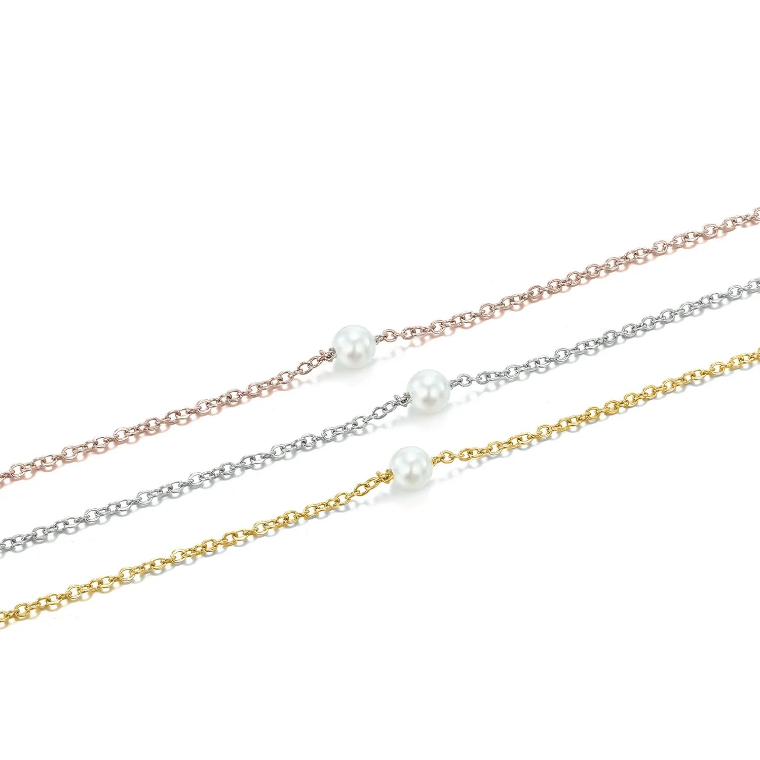 4MM Simulated-pearl Pendant Necklace for Women Dainty Stainless Steel Gold Color Necklace Women