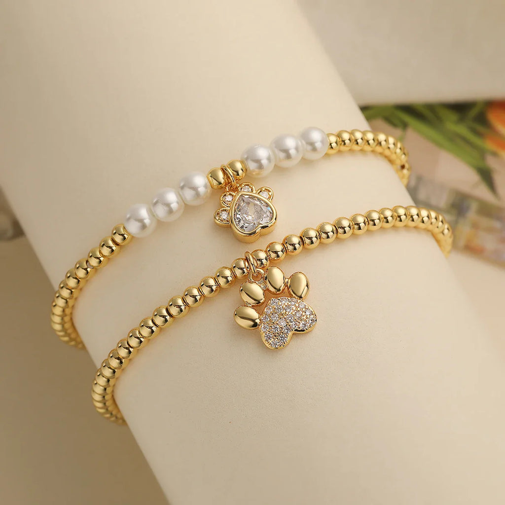 NEWBUY Non-Fading Gold Color Copper Jewelry AAA CZ Zircon Paw Charm Beads Bracelets For Women Party Jewelry