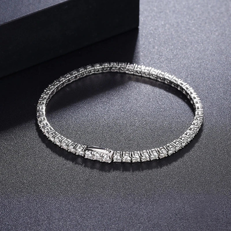NeeTim 2mm 2.5mm 3mm 4mm Moissanite Tennis Bracelet 925 Sterling Silver with White Gold Plated Bracelets for Women Man Wholesale