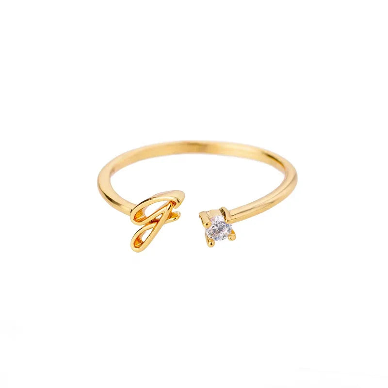 Zircon Initial Letter Ring for Women Stainless Steel Gold Color Alphabet Open Ring Trendy Wedding Birthday Aesthetic Jewelry