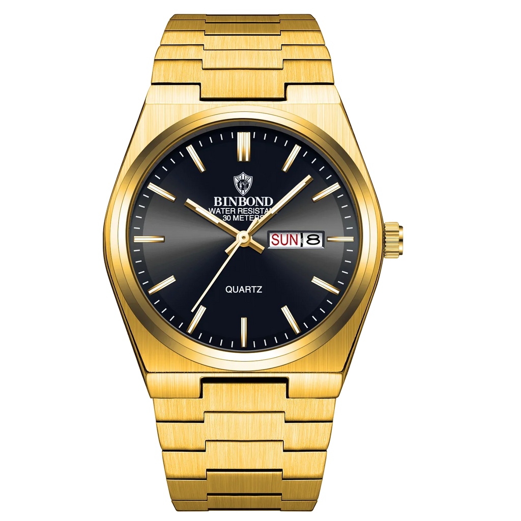 BINBOND Luxury Fashion Man Clock Top Business Waterproof Luminous Date Week Men's Watches Quartz Stainless Steel Men Wristwatch