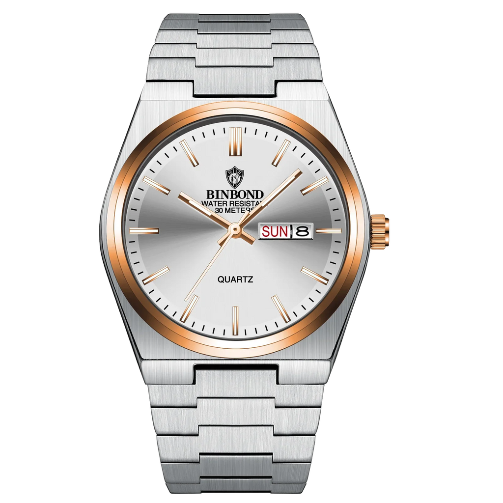 BINBOND Luxury Fashion Man Clock Top Business Waterproof Luminous Date Week Men's Watches Quartz Stainless Steel Men Wristwatch