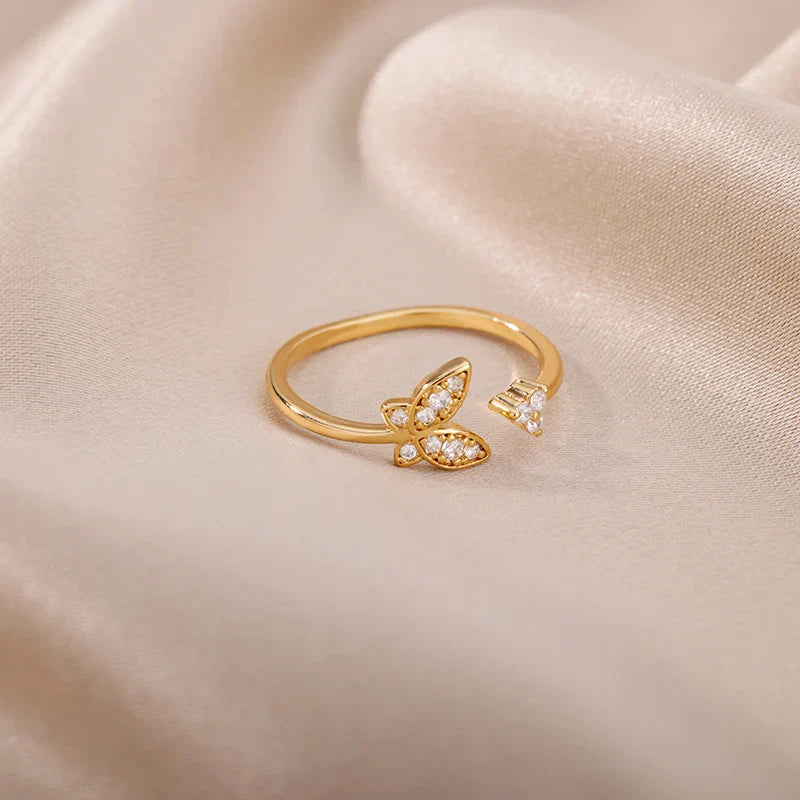 Fashion Luxury Zircon Butterfly Rings for Women Stainless Steel Open Finger Ring Trendy Wedding Party Aesthetic Jewelry Gift