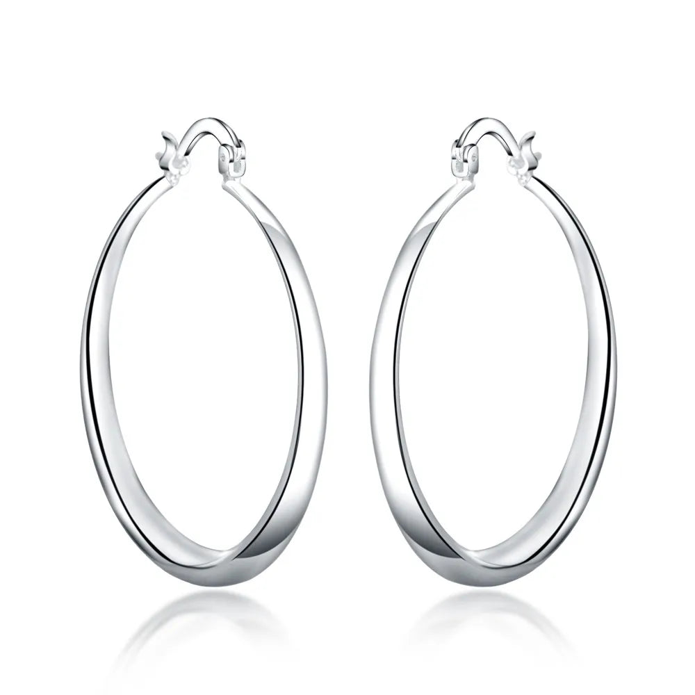 925 Sterling Silver 40mm Smooth Round Hoop Earrings For Women Wedding Party Elegant Luxury Quality Jewelry Accessories