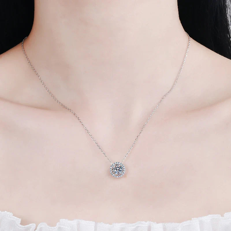 NeeTim 1ct D Color VVS1 Moissanite Jewelry Set 925 Silver with White Gold Plated Pendant Necklace Stud Earrings Sets for Women