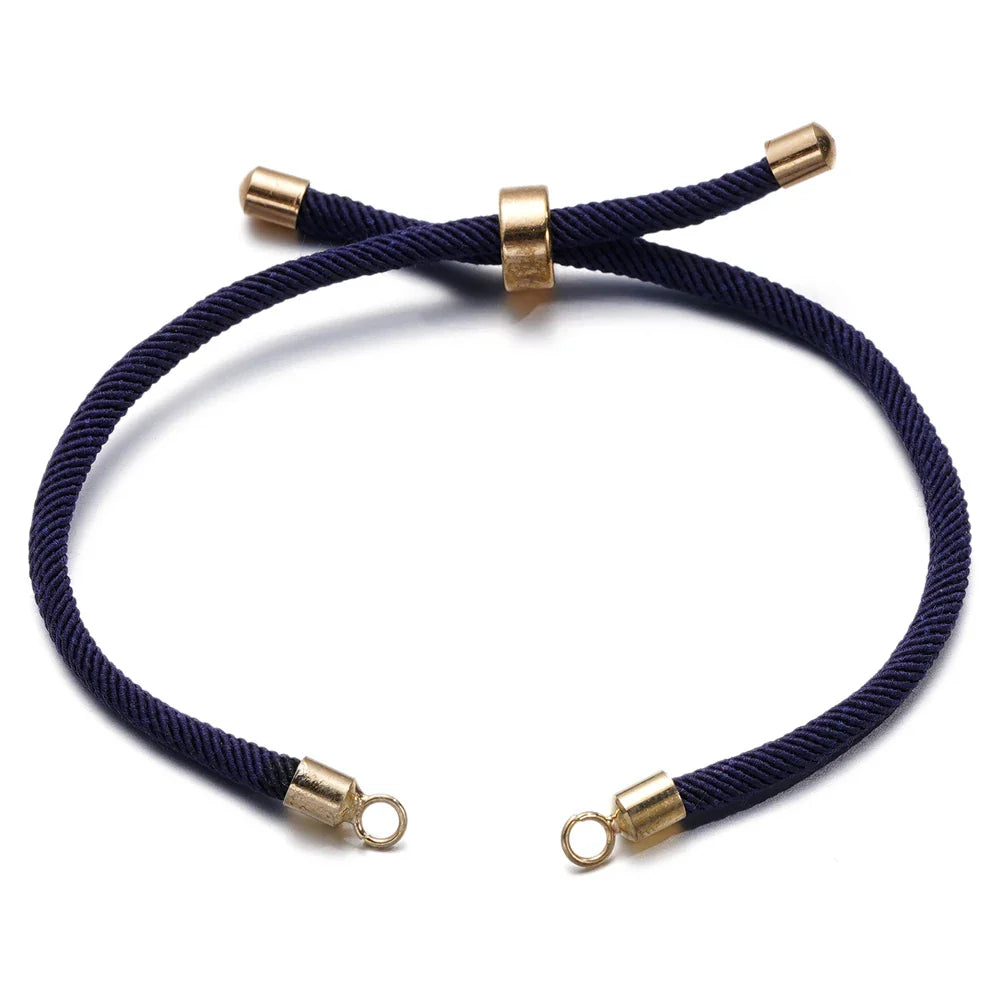 1pc Adjustable Nylon Braided Twisted Cords Slider Friendship Bracelets with Brass Cord End for Jewelry Making DIY Findings