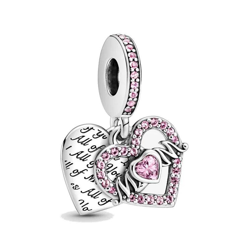 Hot selling 925 silver pink series flower dog paw heart-shaped pendant, Fit original bracelet DIY accessories, exquisite jewelry