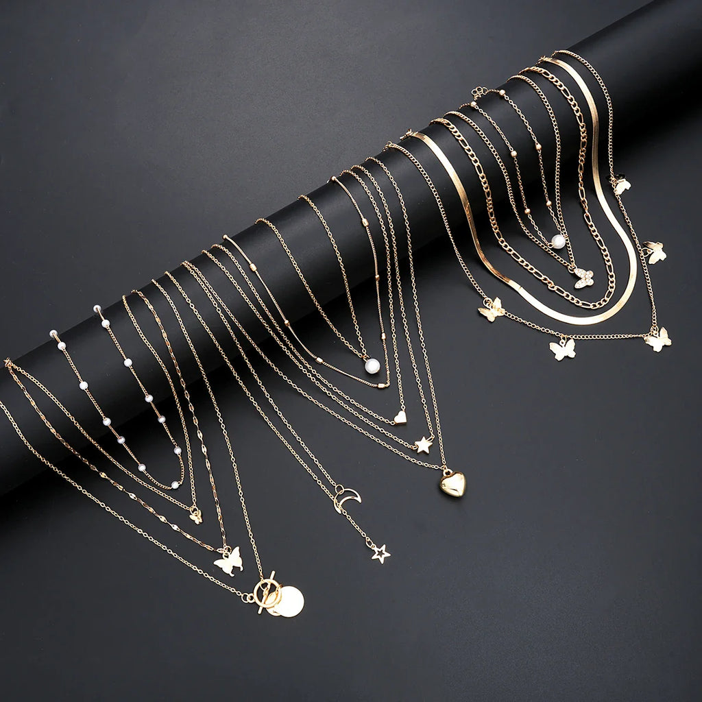 Simple Stackable Necklaces Set for Women Fashion Butterfly Heart Star Pearl Moon Pendant Necklaces Boho Jewelry Gifts 2025