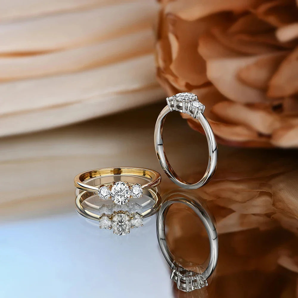MINTYBOX D Color Oval Cut Three Stone Moissanite Rings Solid 925 Sliver 18K Plated Jewelry for Women Engagement Ring Wedding