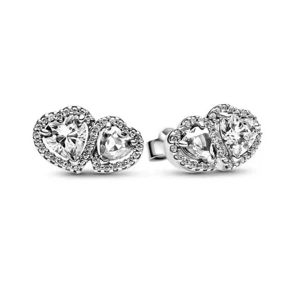 European New 925 Silver White Pink Stone Red Bow Stud Earrings, Fit Women's Festival Exquisite Charm Jewelry Gifts