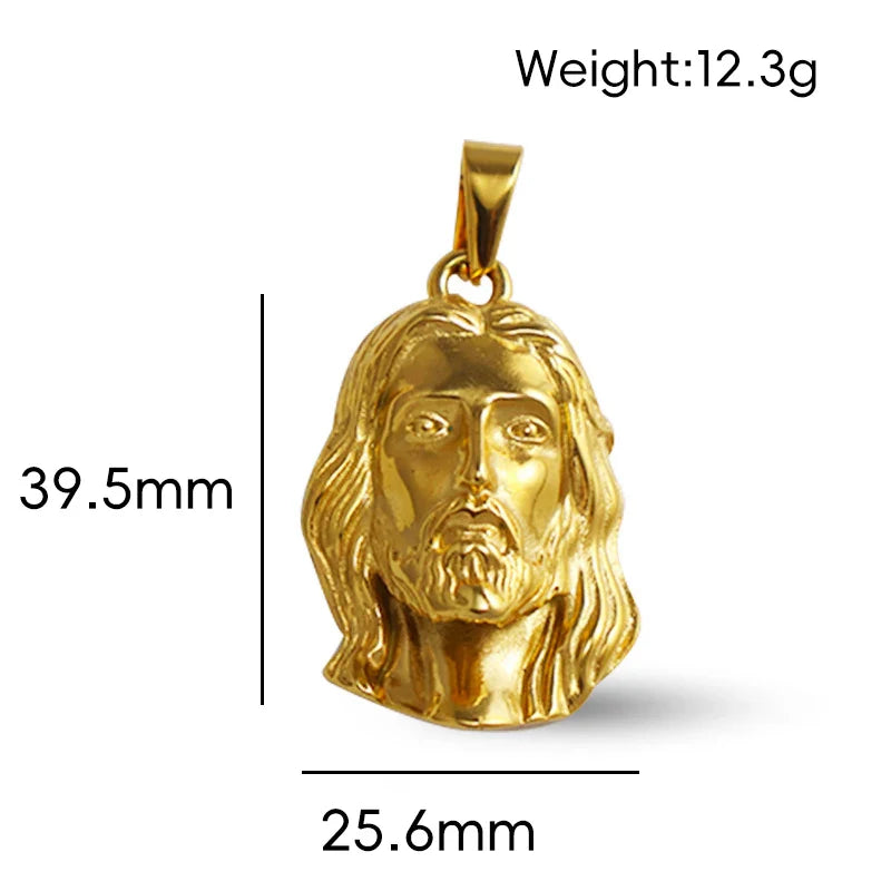 18K Gold Plated Stainless Steel Jesus Pendant - Classic Hip Hop Style, Ideal Men's Gift for Daily Wear