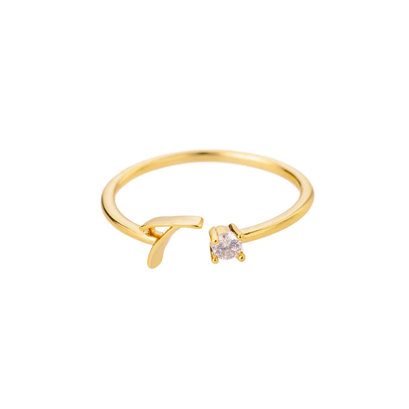 Zircon Tiny Initial Letter Rings For Women Stainless Steel A-Z Letters Adjustable Ring Female Christmas Aesthetic Jewelry Gift
